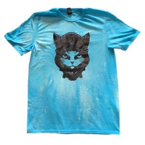 Bleach Dyed Hoodie Cat Short Sleeve T-Shirt